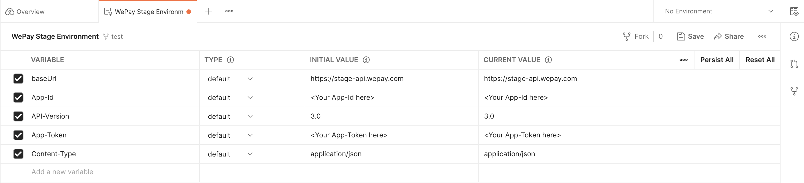 Set environment variables for Postman calls