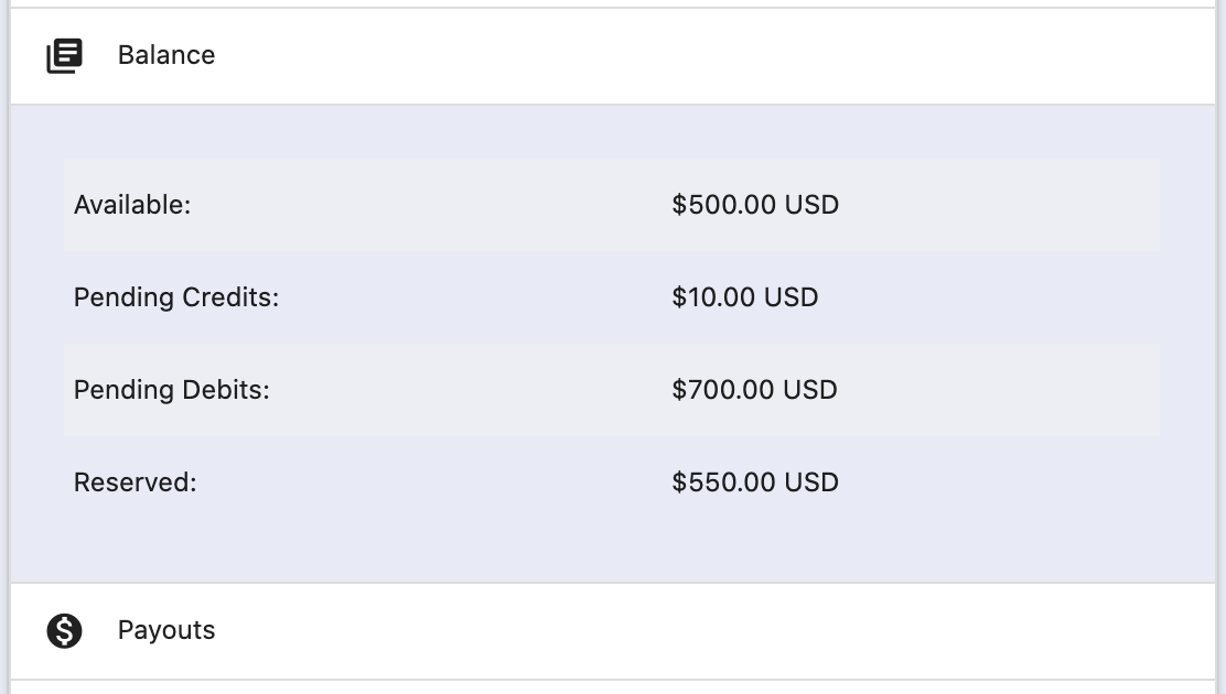 An example of a custom interface for your employee to view a merchant's balances