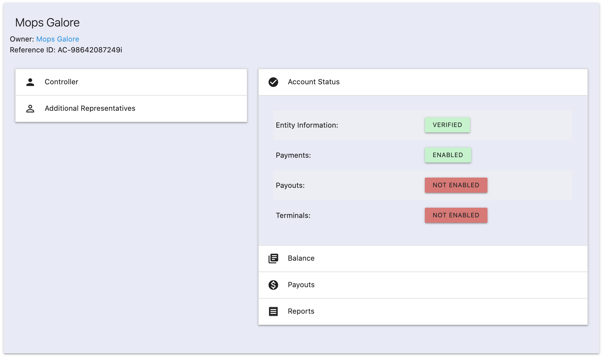 A sample implementation of your custom eployee portal to view a merchant's capabilities.