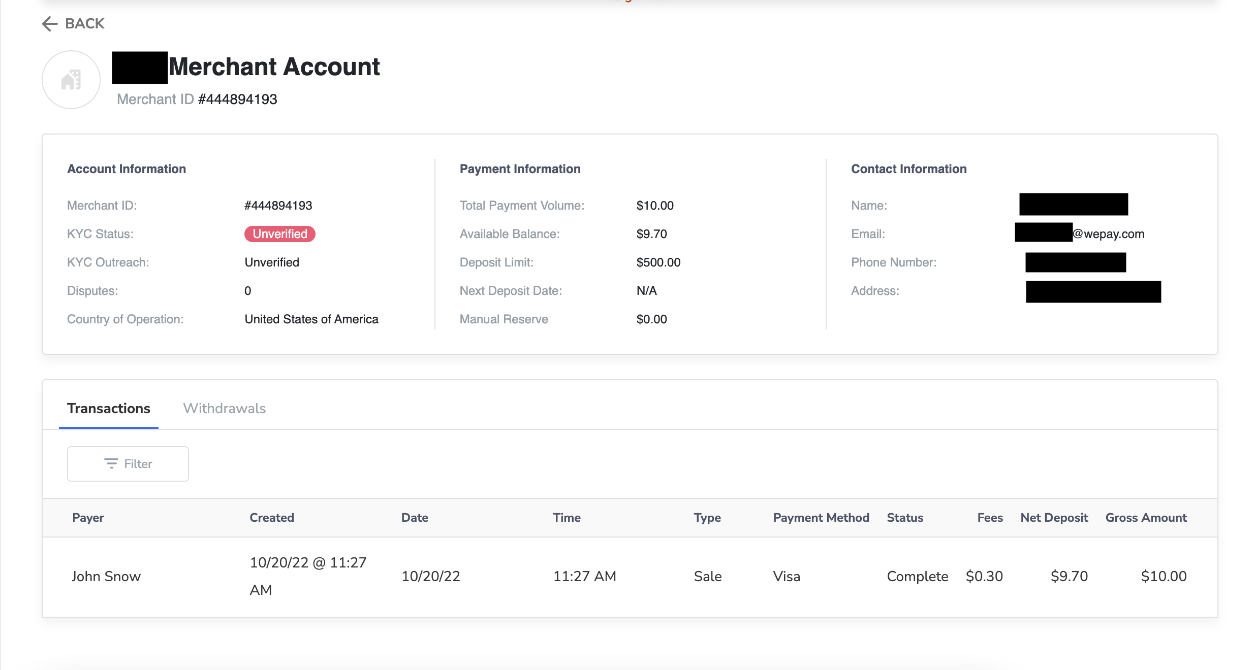 How to view payments in WePay's Partner Center.